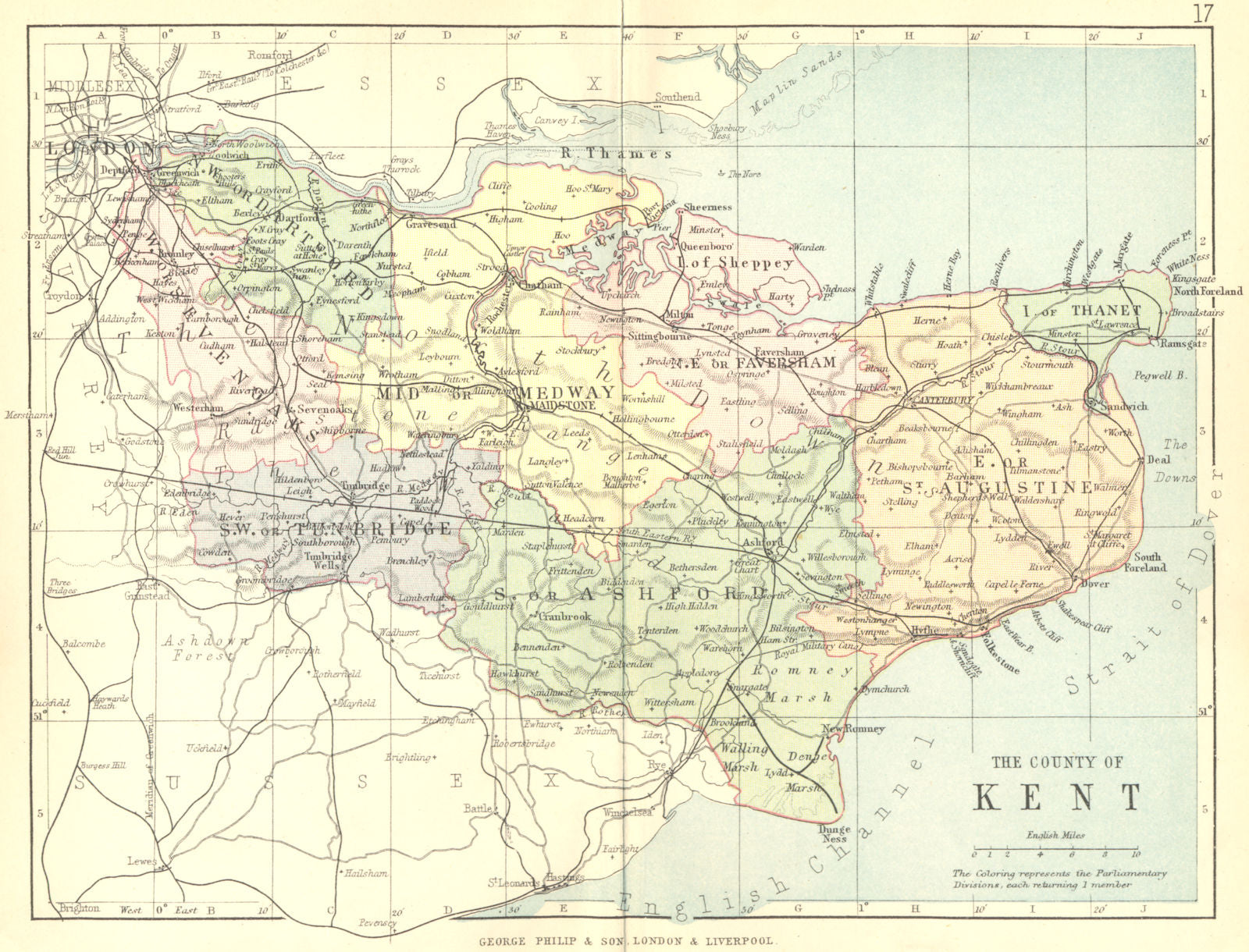 KENT. Philip 1888 old antique vintage map plan chart